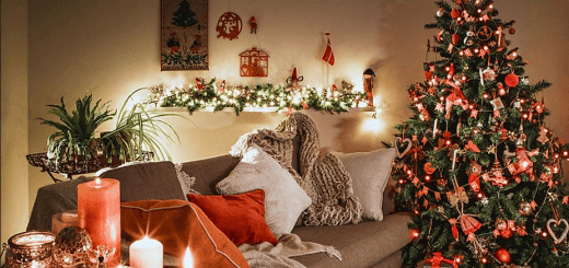 The picture shows a decorated house with Christmas cheers